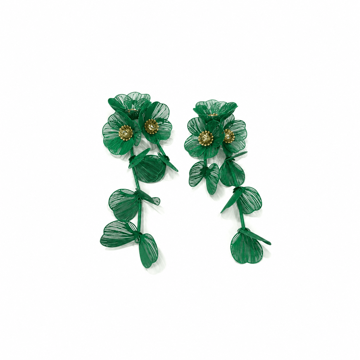 Audrey Flower Statement Earrings - Green - LINNY CO WholesaleMetal
