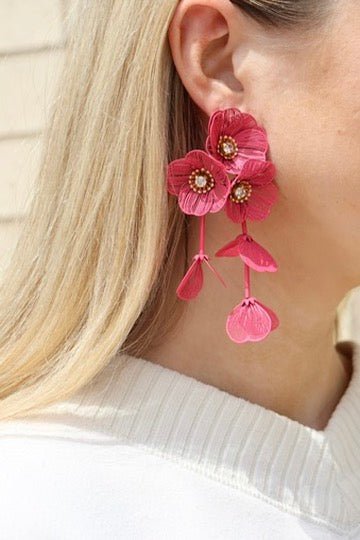 Audrey Flower Statement Earrings - Hot Pink - LINNY CO WholesaleMetal