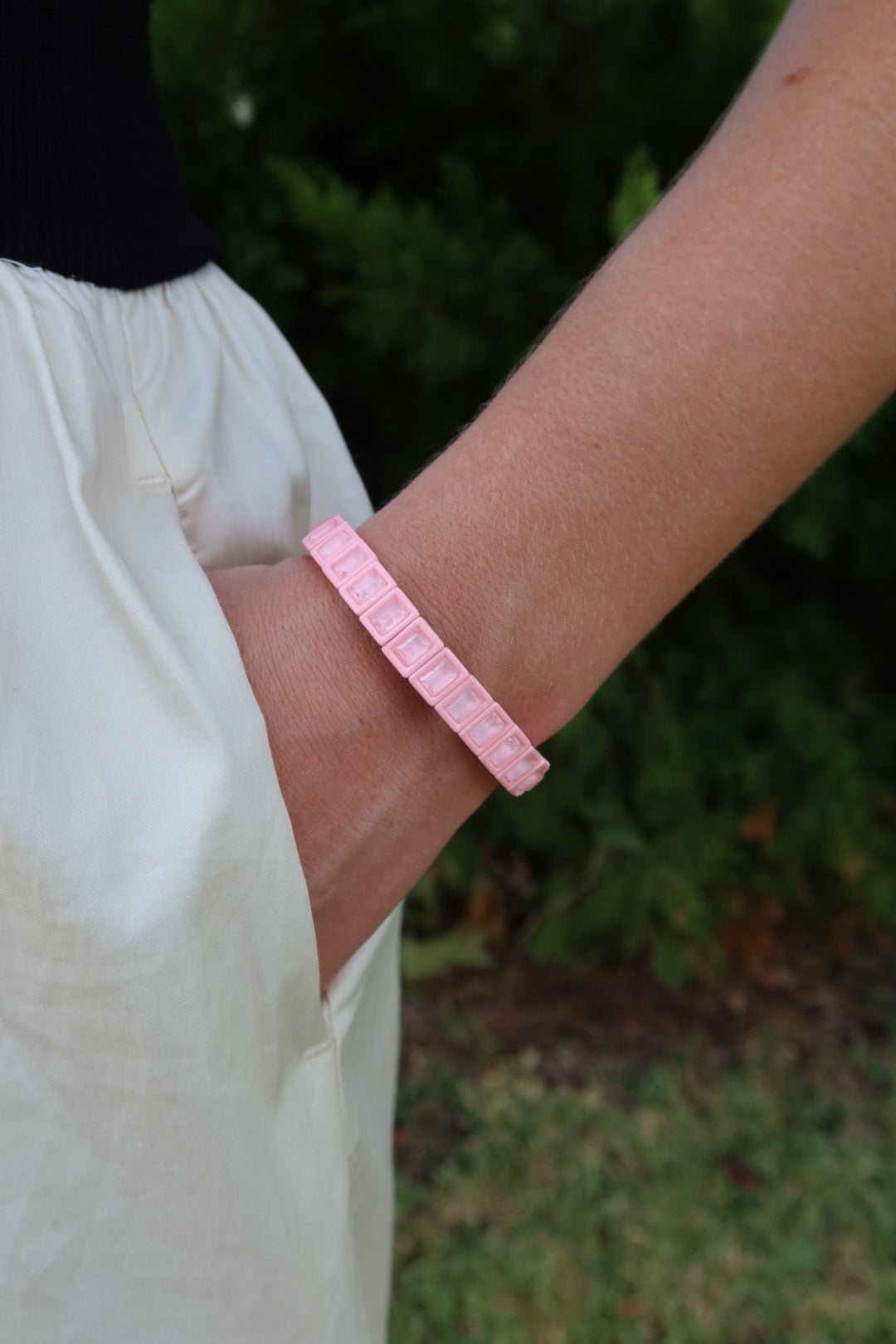 Bracelet - Candy Gem Block Baby Pink - Shop LINNY CO