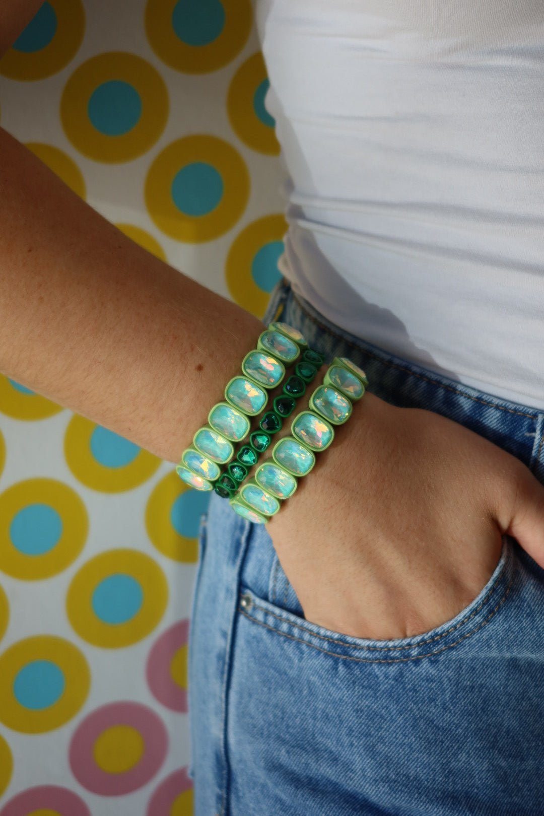 Bracelet - Candy Gem Oval Green - Shop LINNY CO