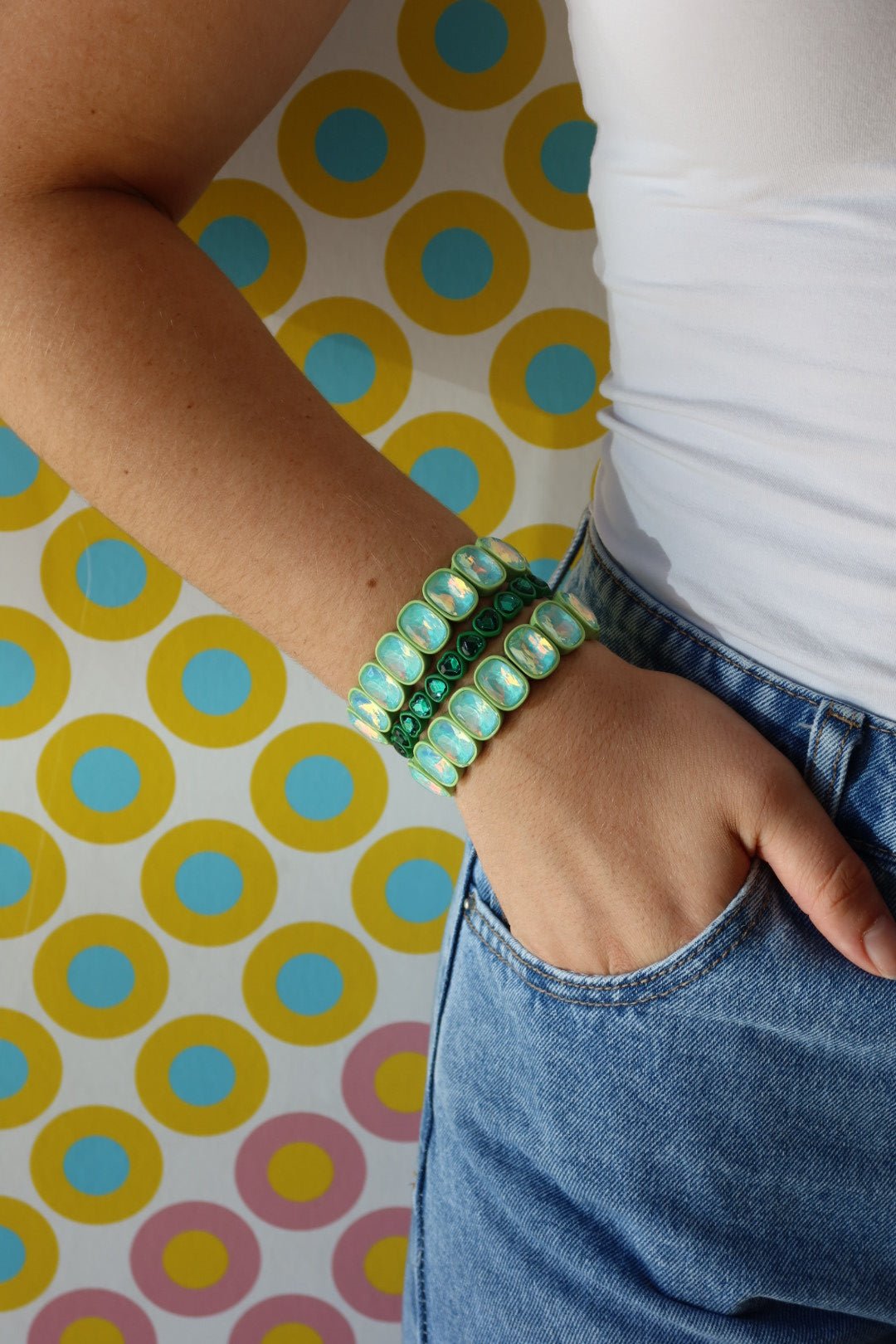 Bracelet - Candy Gem Oval Green - Shop LINNY CO