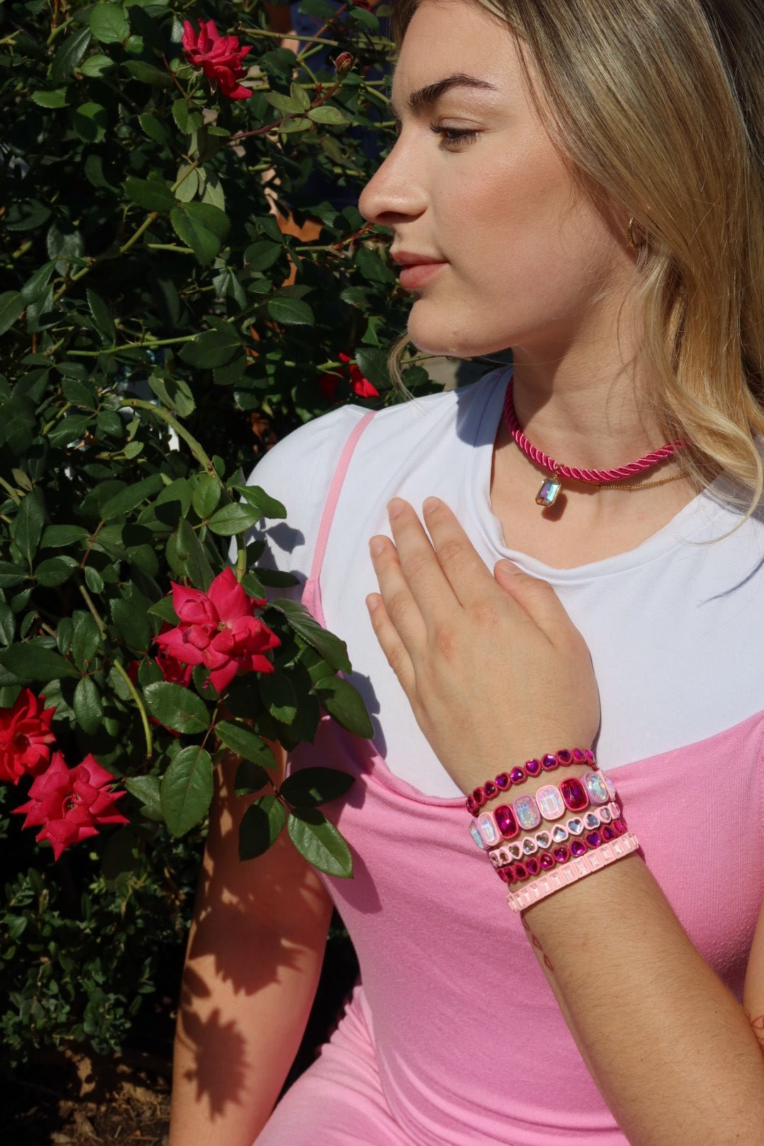 Bracelet - Candy Gem Oval Pink Multi - Shop LINNY CO