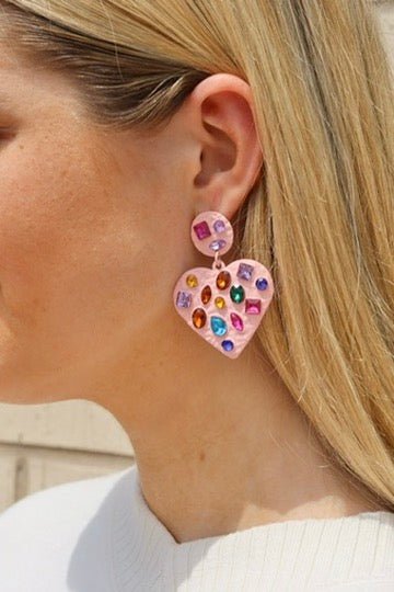 Cherie Heart Statement Earrings - Pink - LINNY CO WholesaleMetal