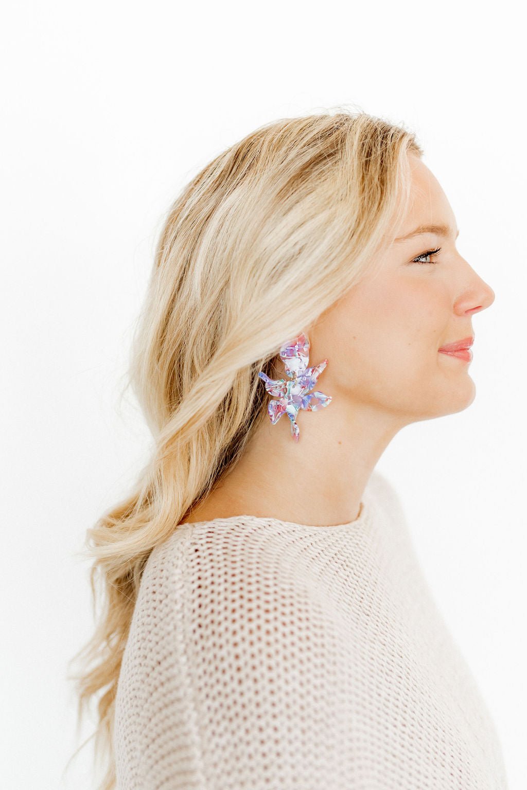 Flora Statement Earrings - Lavender Sea Glass - LINNY CO WholesaleAcetate