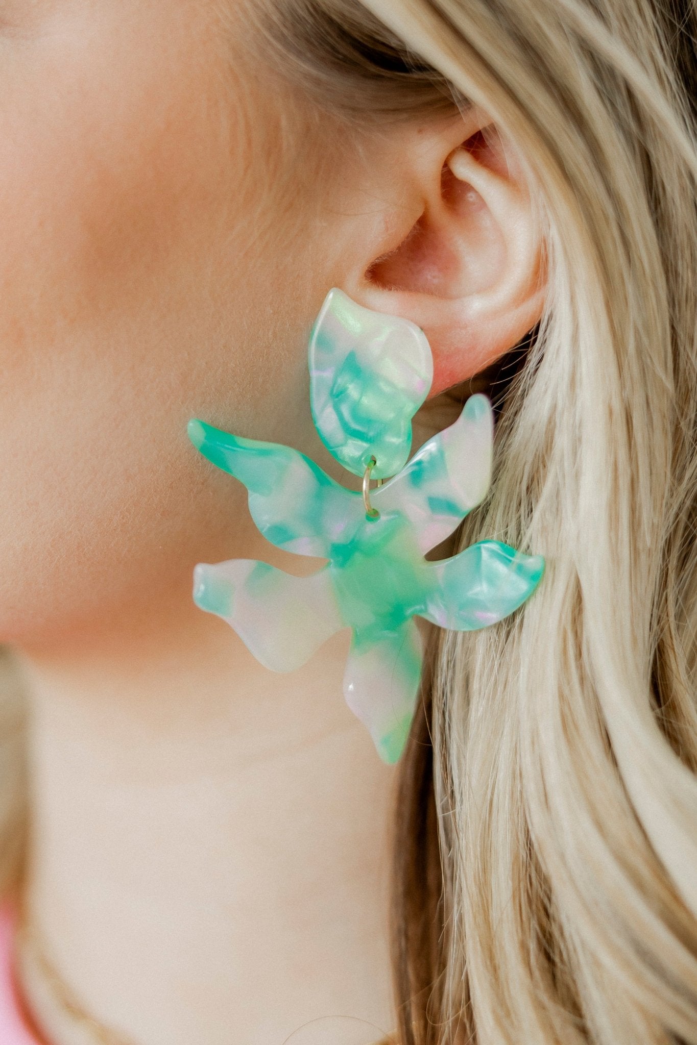 Flora Statement Earrings - Teal Seaglass - LINNY CO WholesaleAcetate