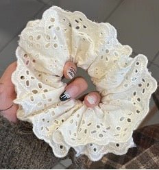 Hair Scrunchie Greer - Eyelet White - LINNY CO WholesaleHair Accessories