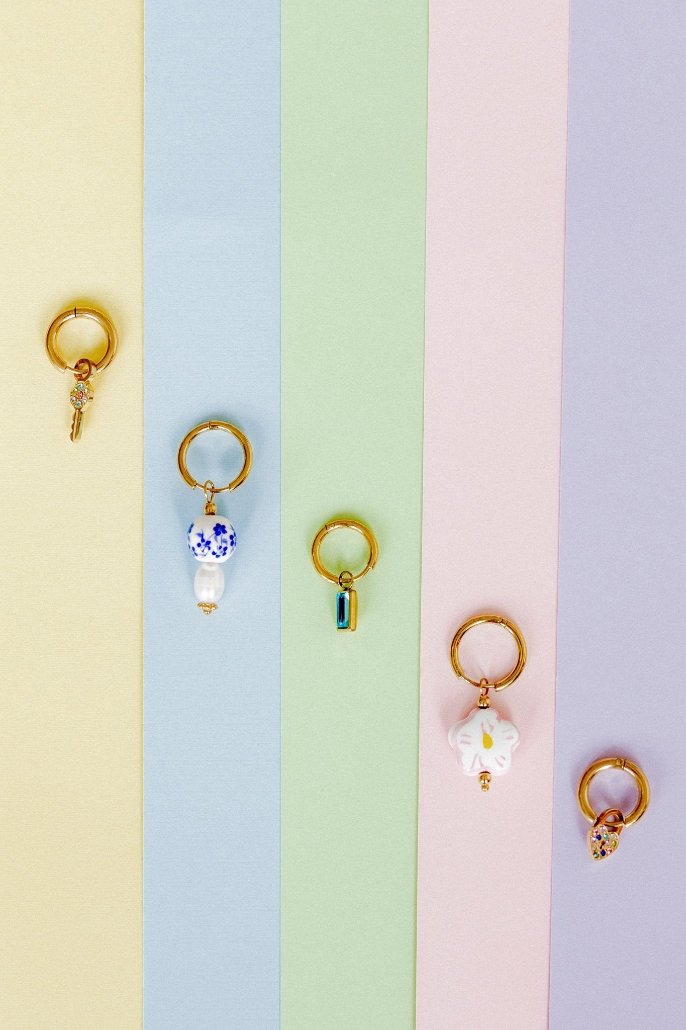 Huggie Charm Earrings - Edith Blue Gold - LINNY CO Wholesale