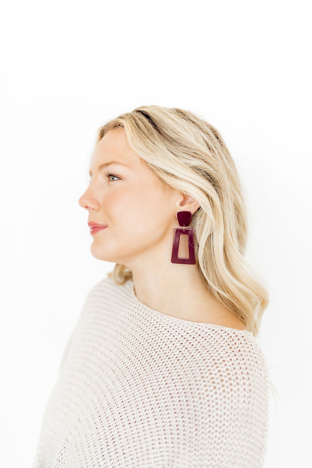 Kennedy Statement Earrings - Maroon - LINNY CO WholesaleAcetate