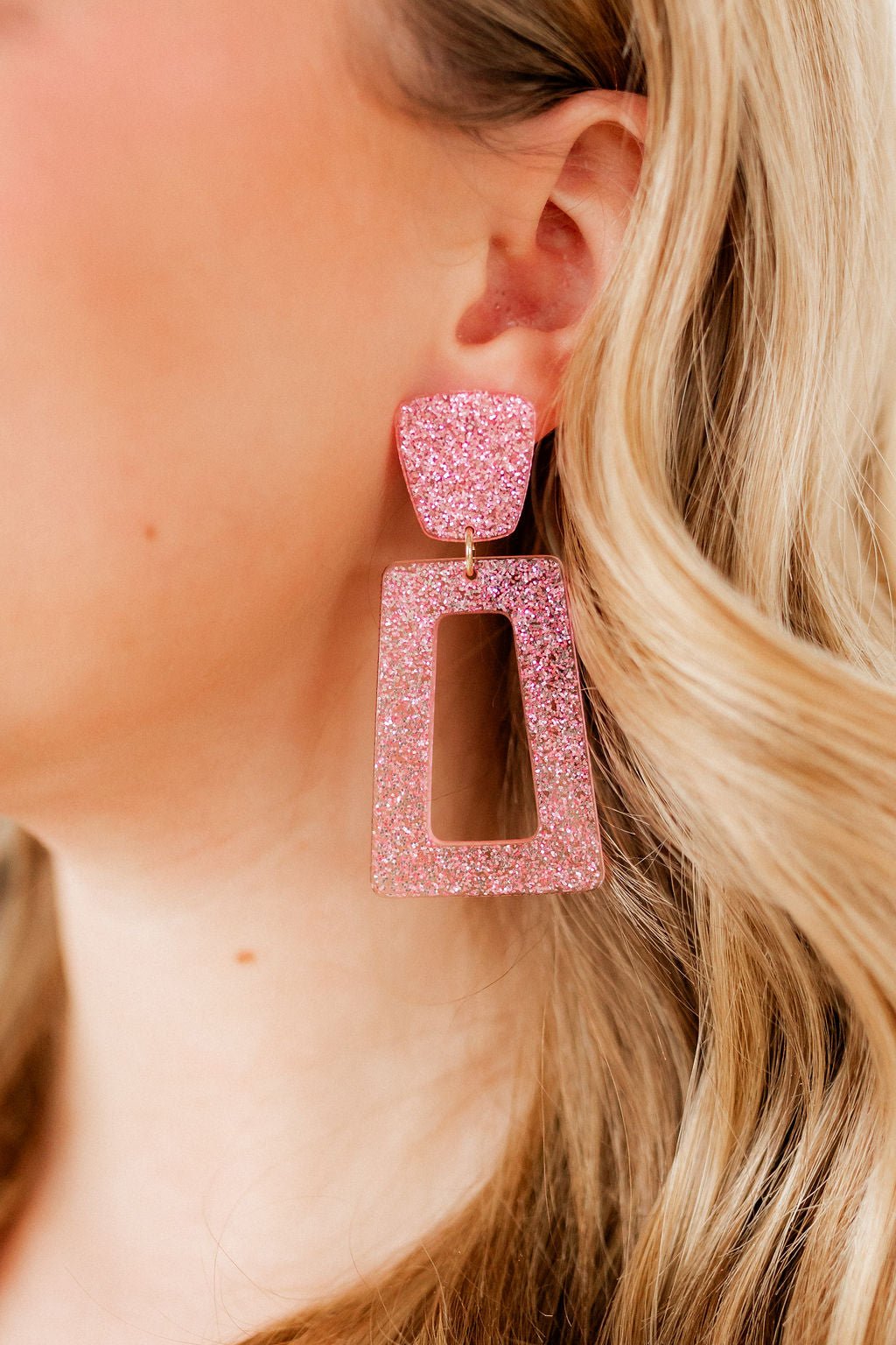 Kennedy Statement Earrings - Pink Glitter - LINNY CO WholesaleAcetate