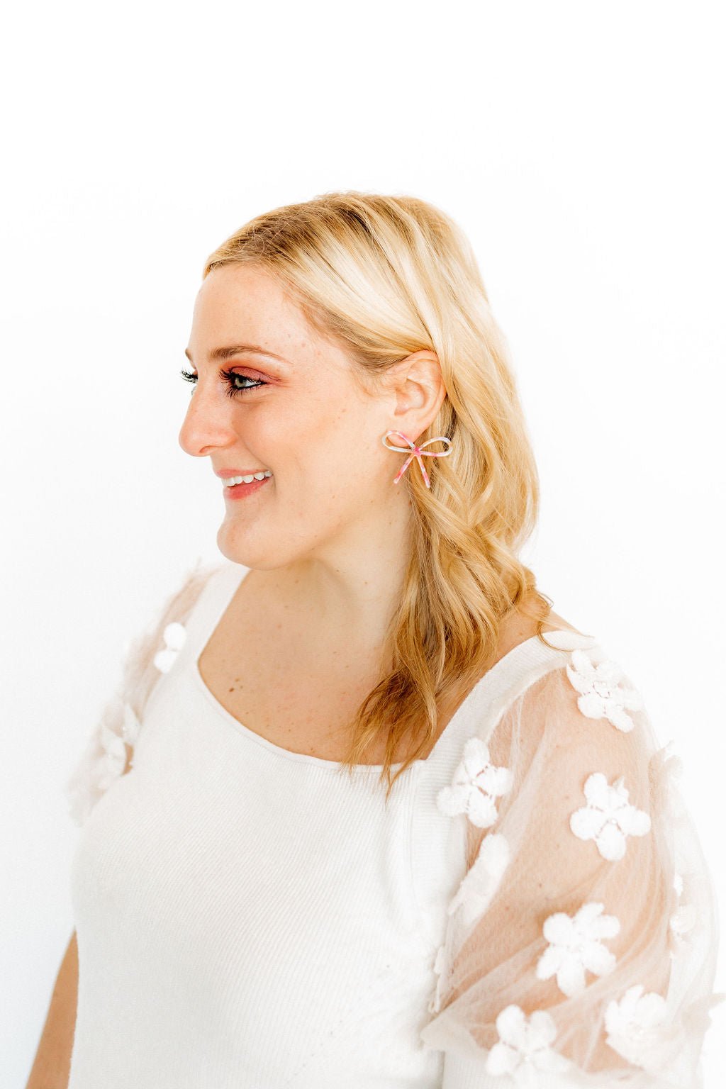 Lola Bow Earrings - Pink Sprinkles - LINNY CO WholesaleAcetate