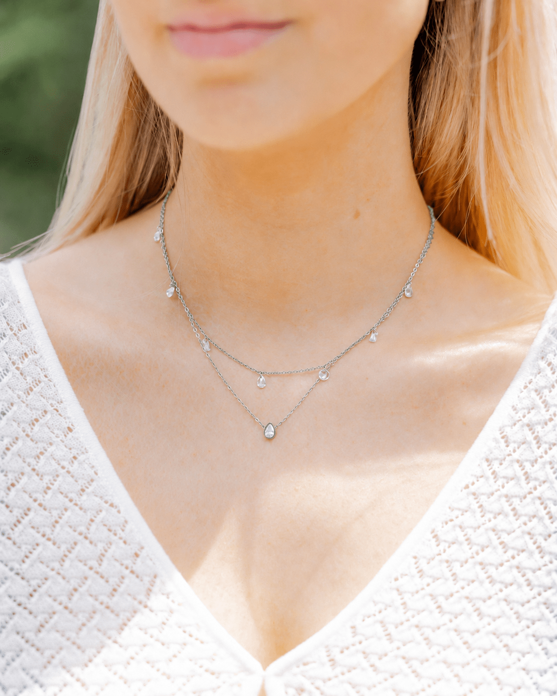 Necklace - Allegra Clear Silver - LINNY CO Wholesale