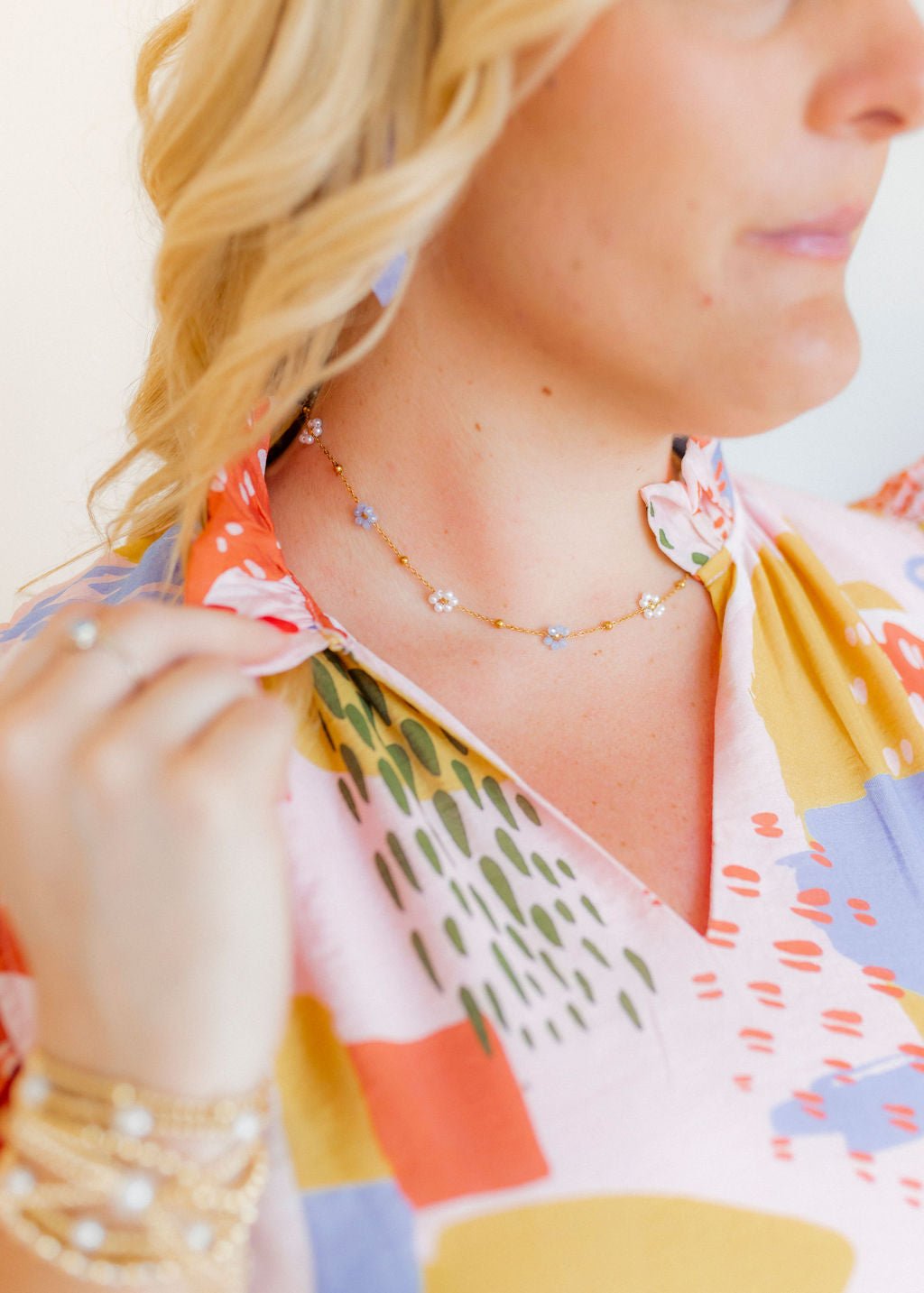 Necklace - Gracie Flower Blue - LINNY CO WholesaleMetals