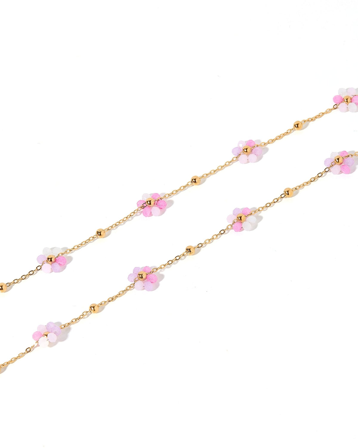 LINNY CO Gracie Flower Pink Multi necklace for kids & little girls — hypoallergenic, waterproof stainless steel, detail.