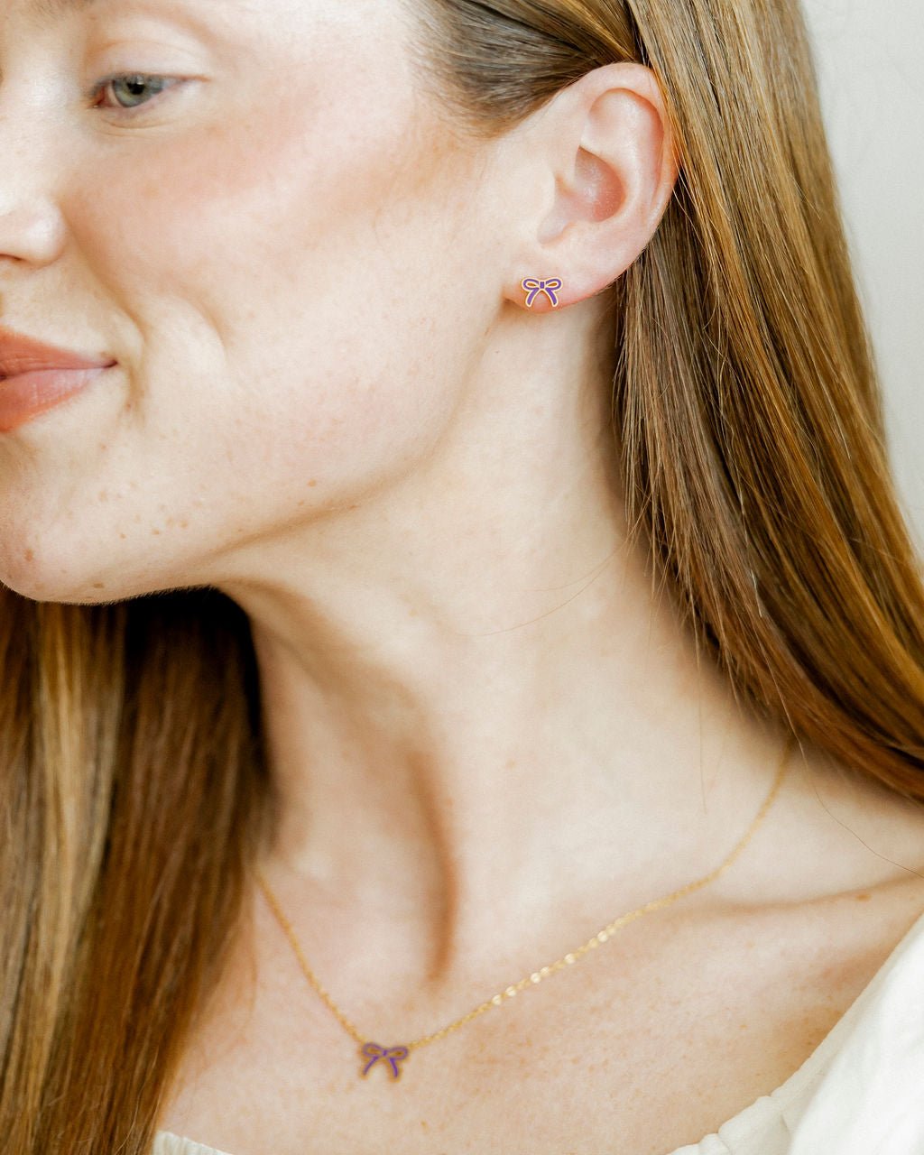 Necklace - Sadie Bow Purple - LINNY CO WholesaleMetals