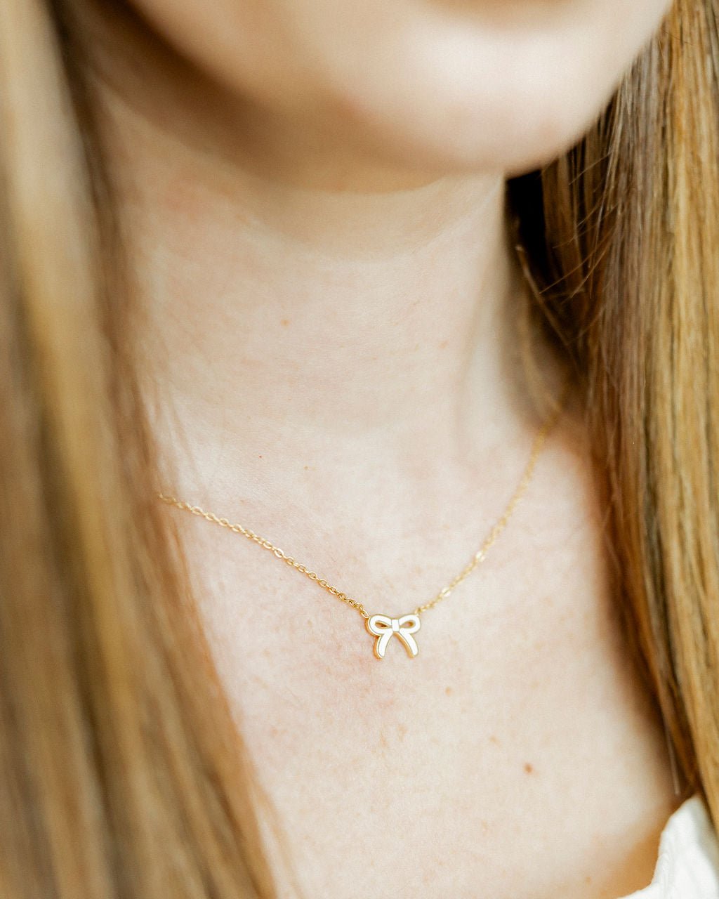 Necklace - Sadie Bow White - LINNY CO WholesaleMetals