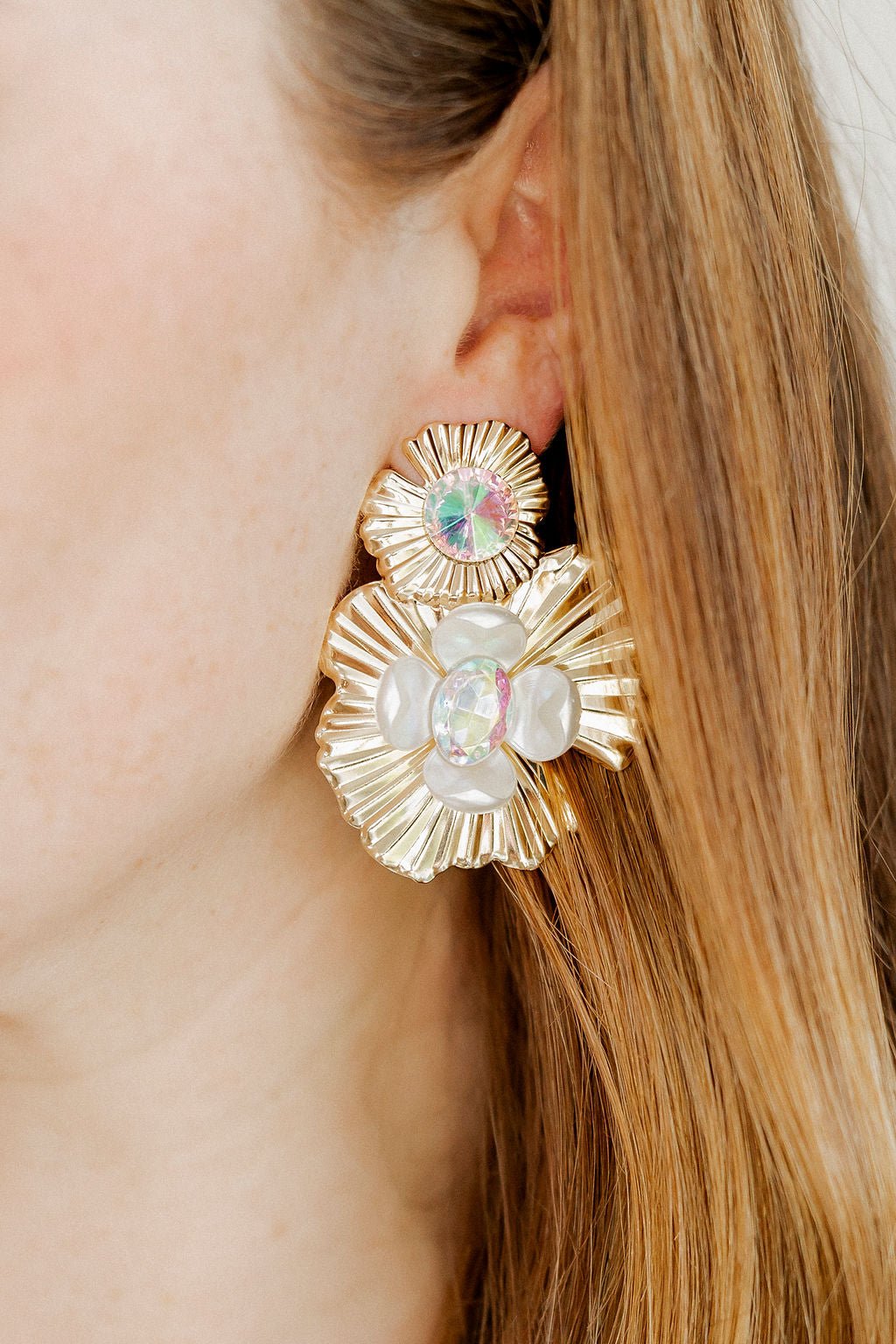 Zara Iridescent Statement Earrings - Gold - LINNY CO WholesaleMetals