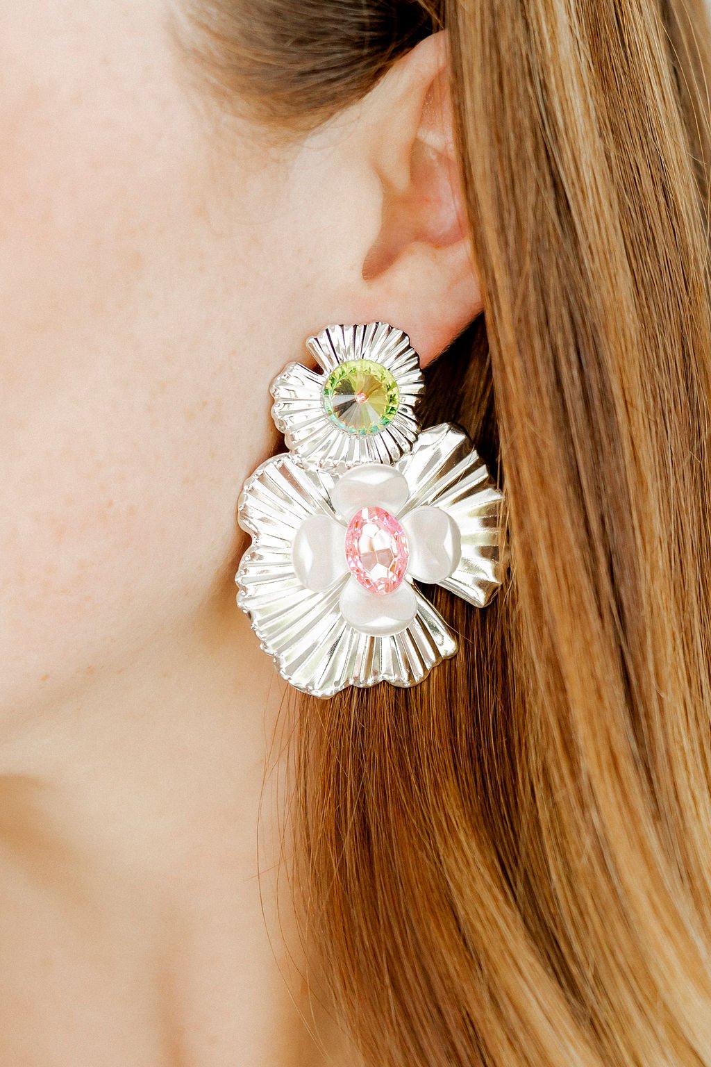 Zara Statement Earrings - Pink Silver - LINNY CO WholesaleMetals