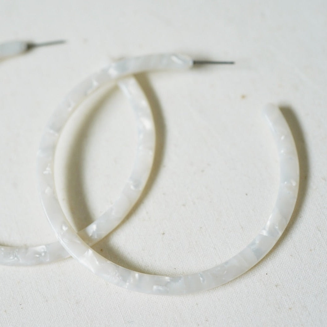 Holly Mega Hoop Earrings - Pearl White
