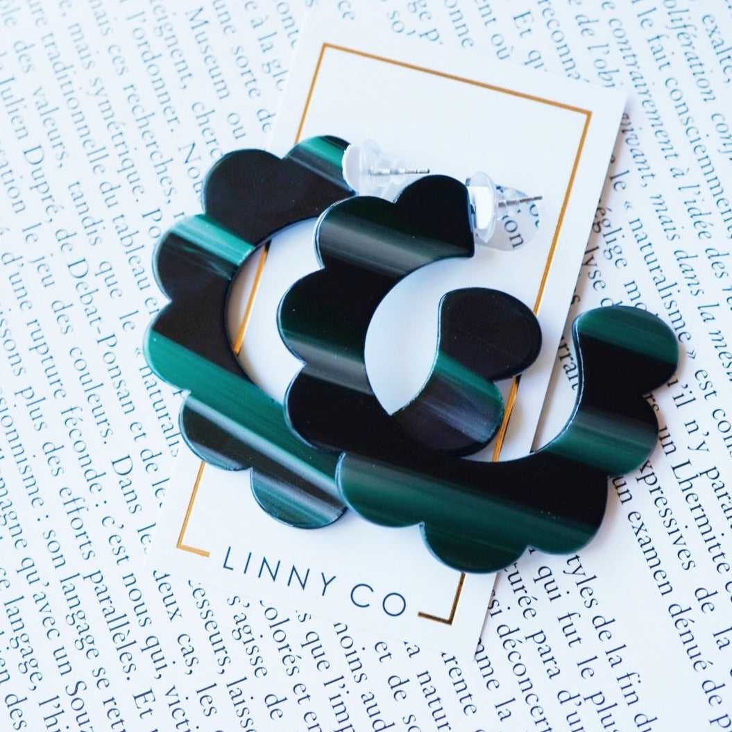 Margo Scallop Hoop Earrings - Dark Green