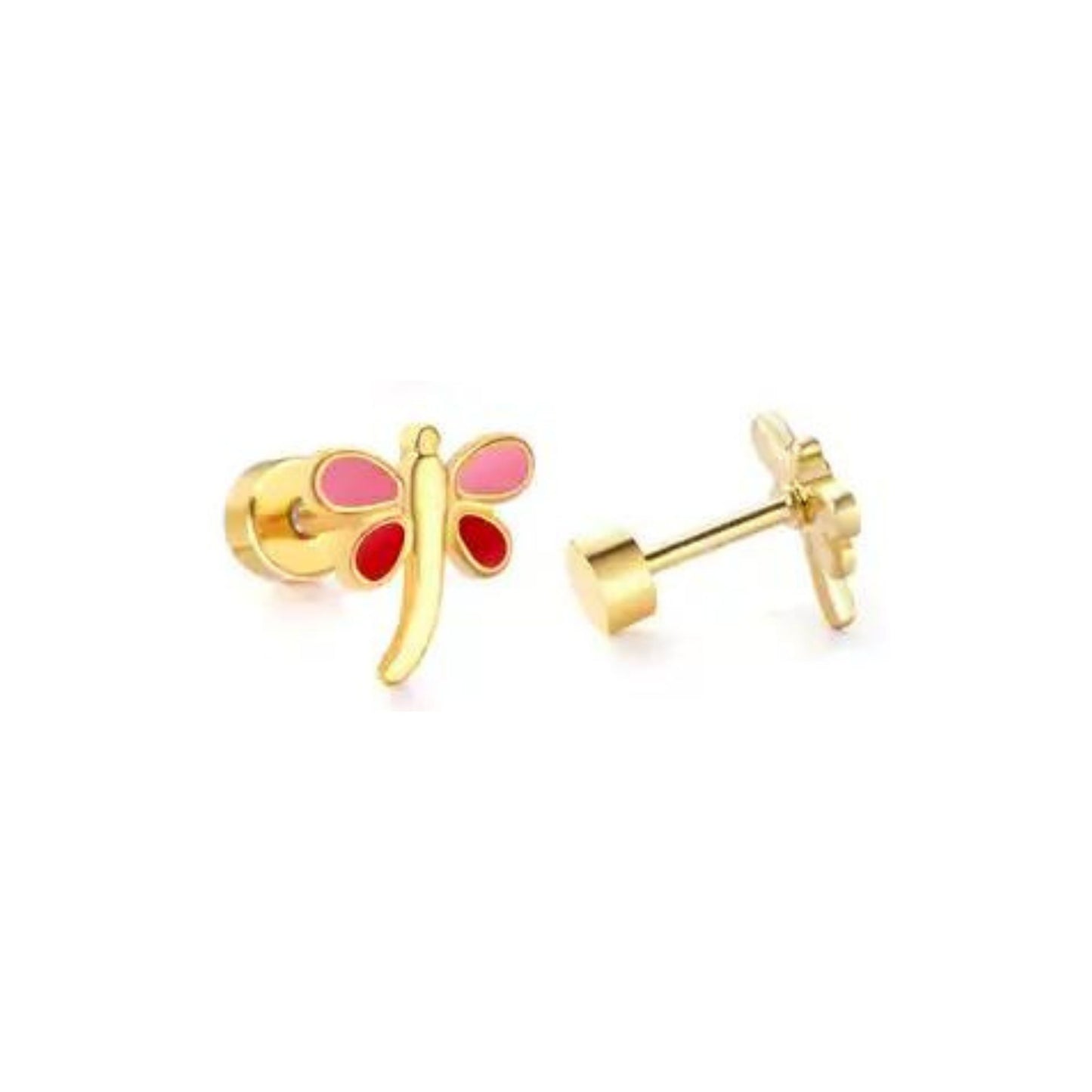 Screwback Stud - Bri Butterfly - Pink and Red