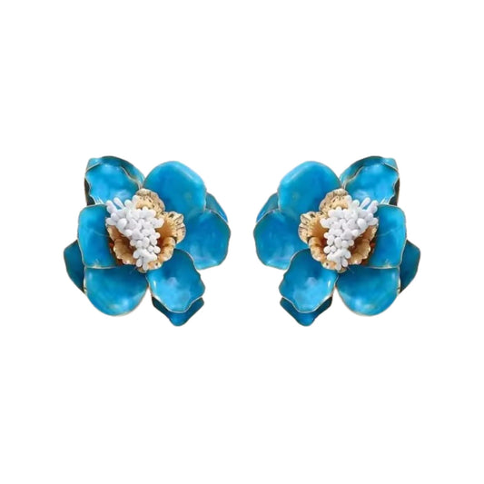 Blossom Statement Earrings - Blue