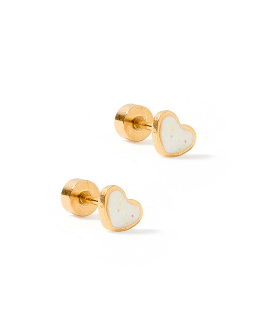 Screwback Stud Earrings - Nora Heart White