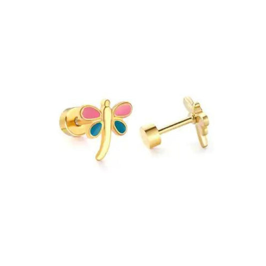 Screwback Stud - Bri Butterfly - Pink and Teal