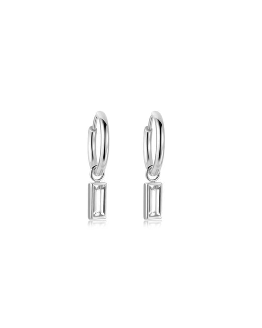 Huggie Charm Earrings - Edith Clear Silver
