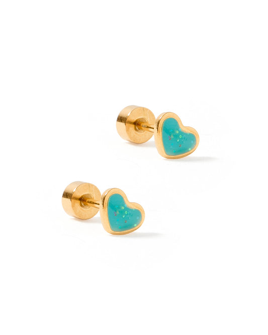 Screwback Stud Earrings - Nora Heart Teal