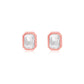 Pair of earrings with rose gold frames and clear gemstones on a white background