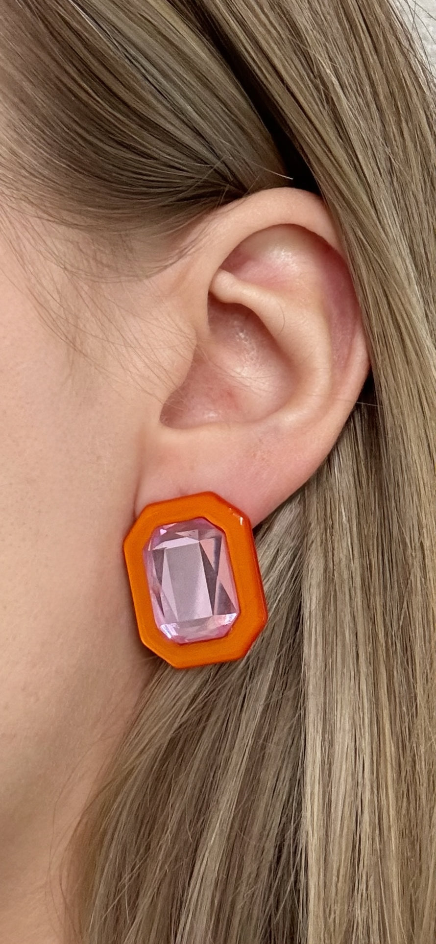 Olivia Statement Earrings Rectangle - Pink Grapefruit