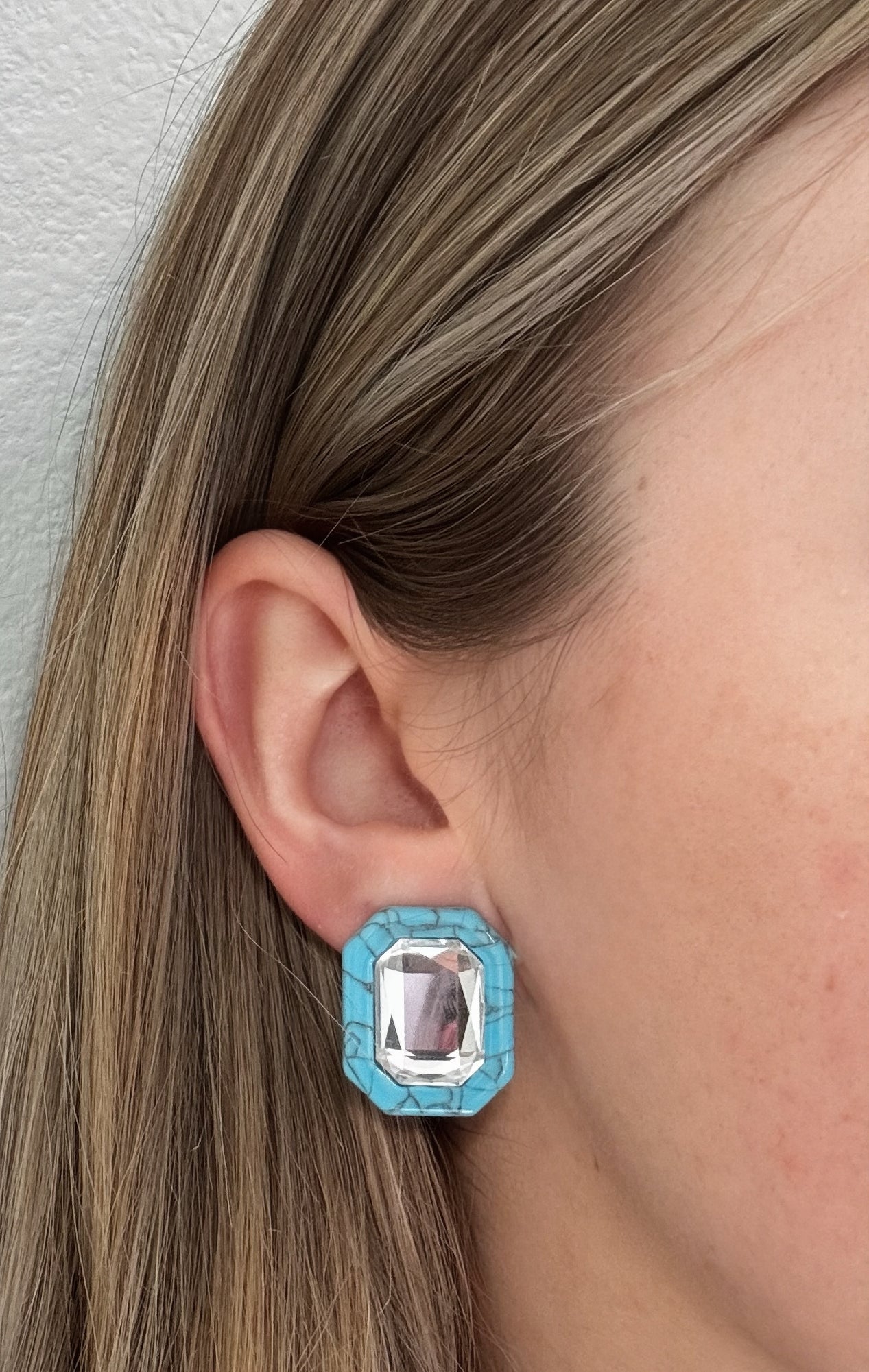 Olivia Statement Earrings Rectangle - Turquoise Crystal