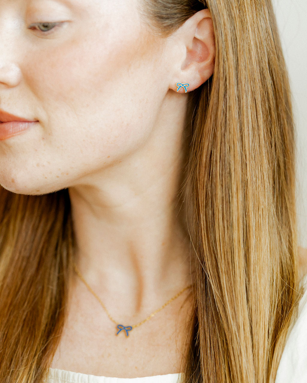 Screwback Stud Earrings - Sadie Bow True Blue