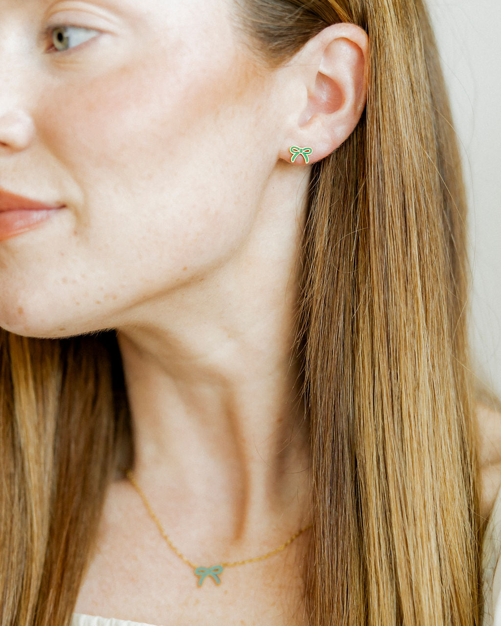 Screwback Stud Earrings - Sadie Bow Green