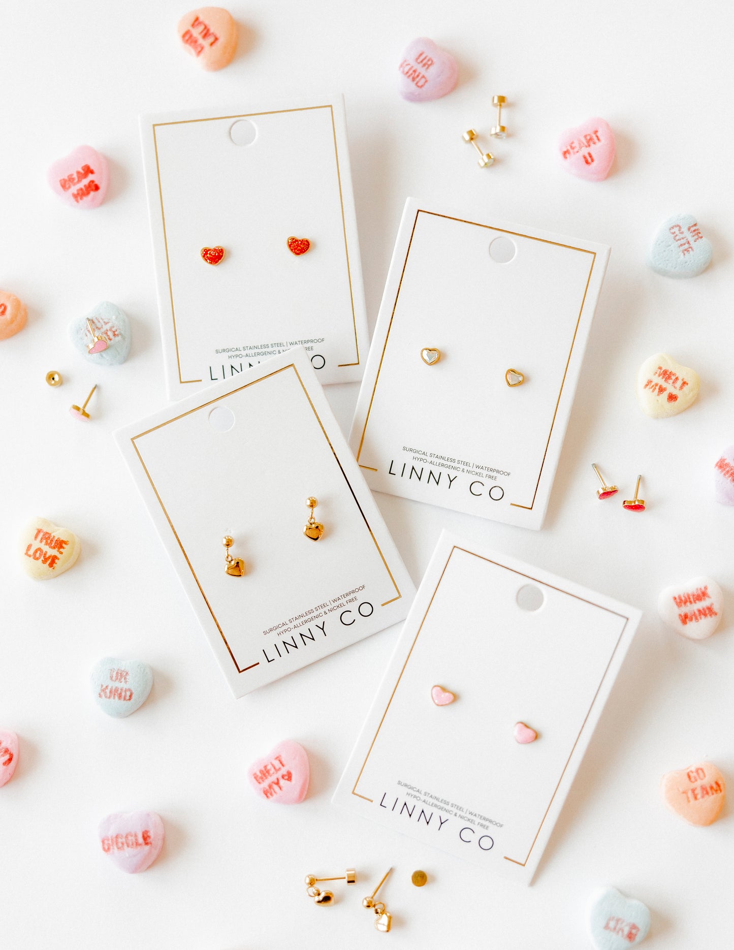 Screwback Stud Earrings - Nora Heart Red