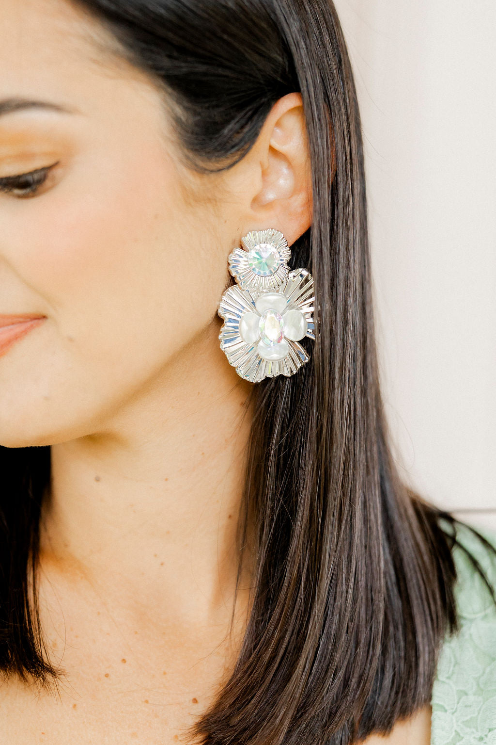 Zara Iridescent Statement Earrings - Silver