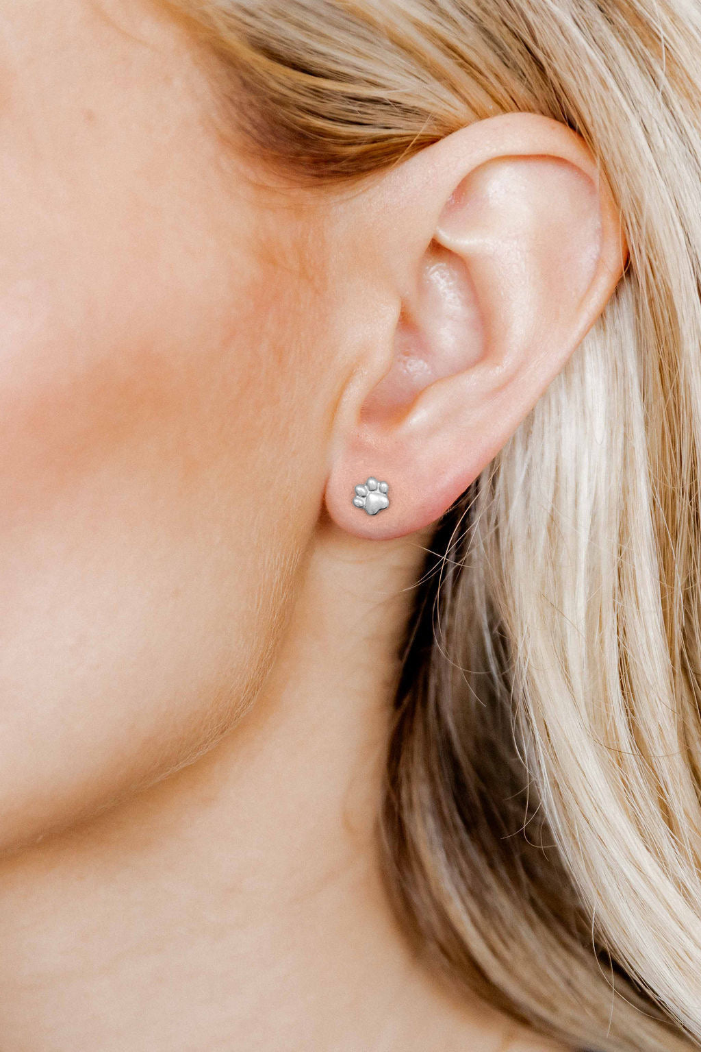 Screwback Stud Earrings - Paw Print Silver