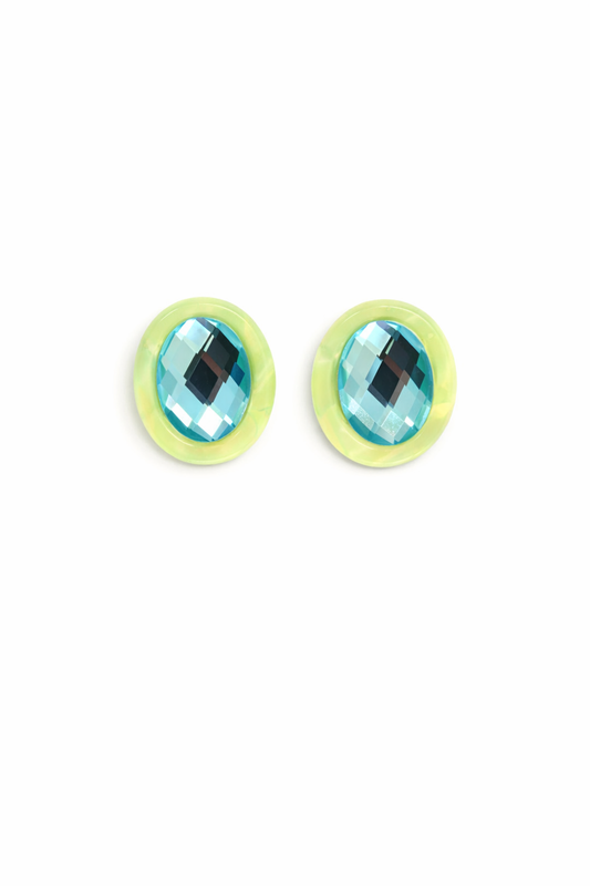 Olivia Statement Earrings Oval - Blue Peacock