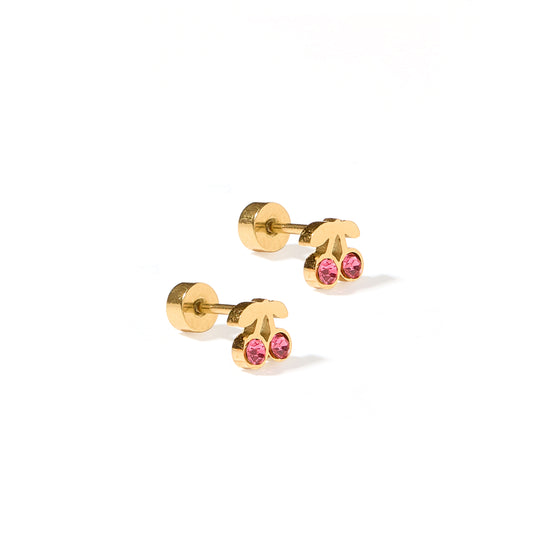 Screwback Stud Earrings - Pink Cherry