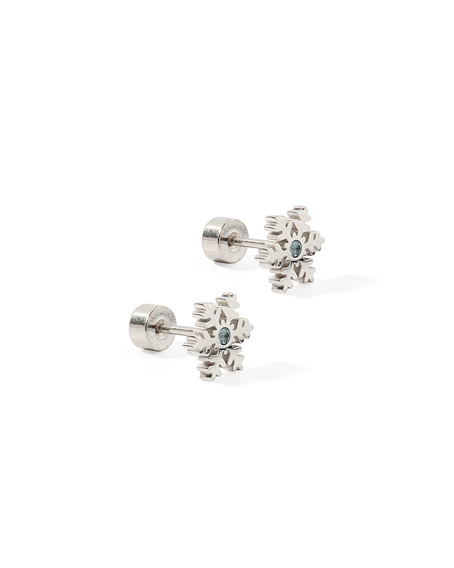 Screwback Stud Earrings - Snowflake Silver