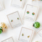 Earrings on LINNY CO cards with Christmas ornaments around