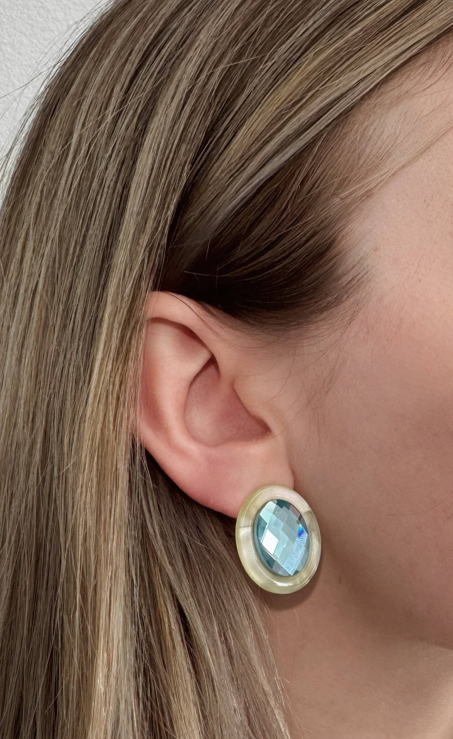 Olivia Statement Earrings Oval - Blue Peacock