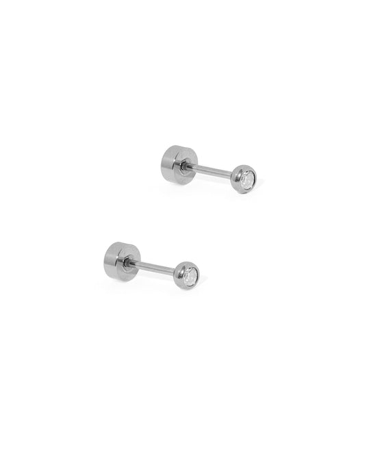 Screwback Stud Earrings - Cooper Clear Silver