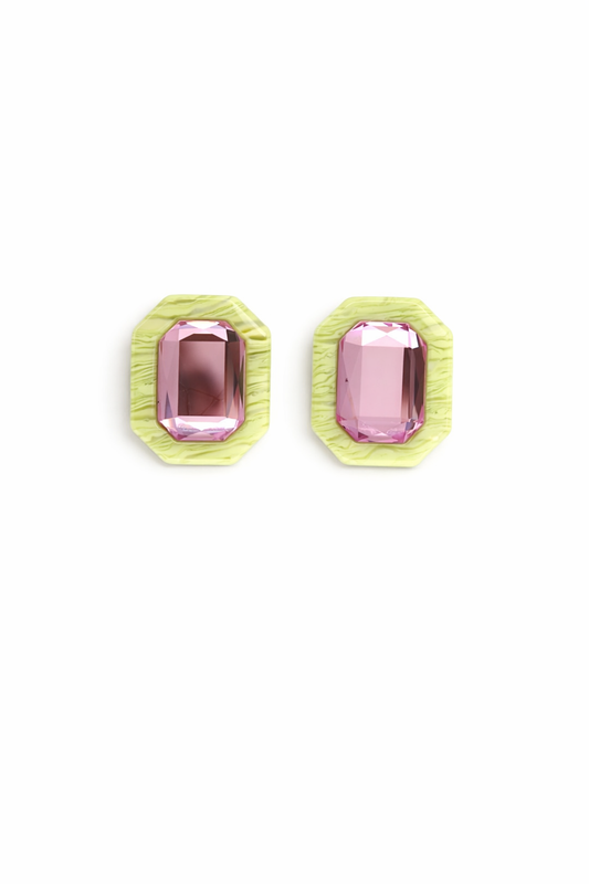 Olivia Statement Earrings Rectangle - Electric Kiwi