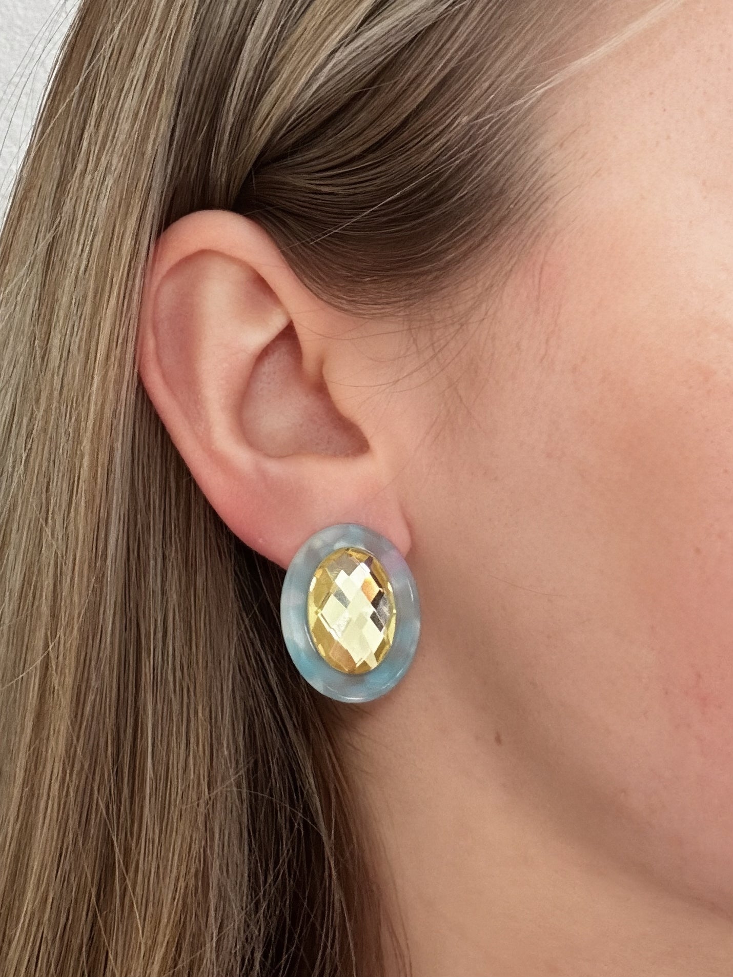 Olivia Statement Earrings Oval -  Lemon Drop