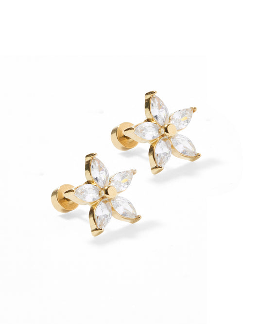 Screwback Stud Earrings - Lily Flower