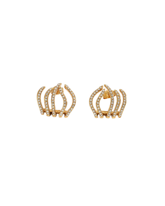 Gold linny co earrings with gemstones on a white background