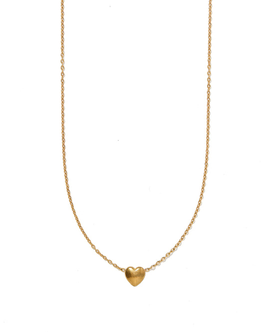 Gold heart-shaped pendant necklace on a white background