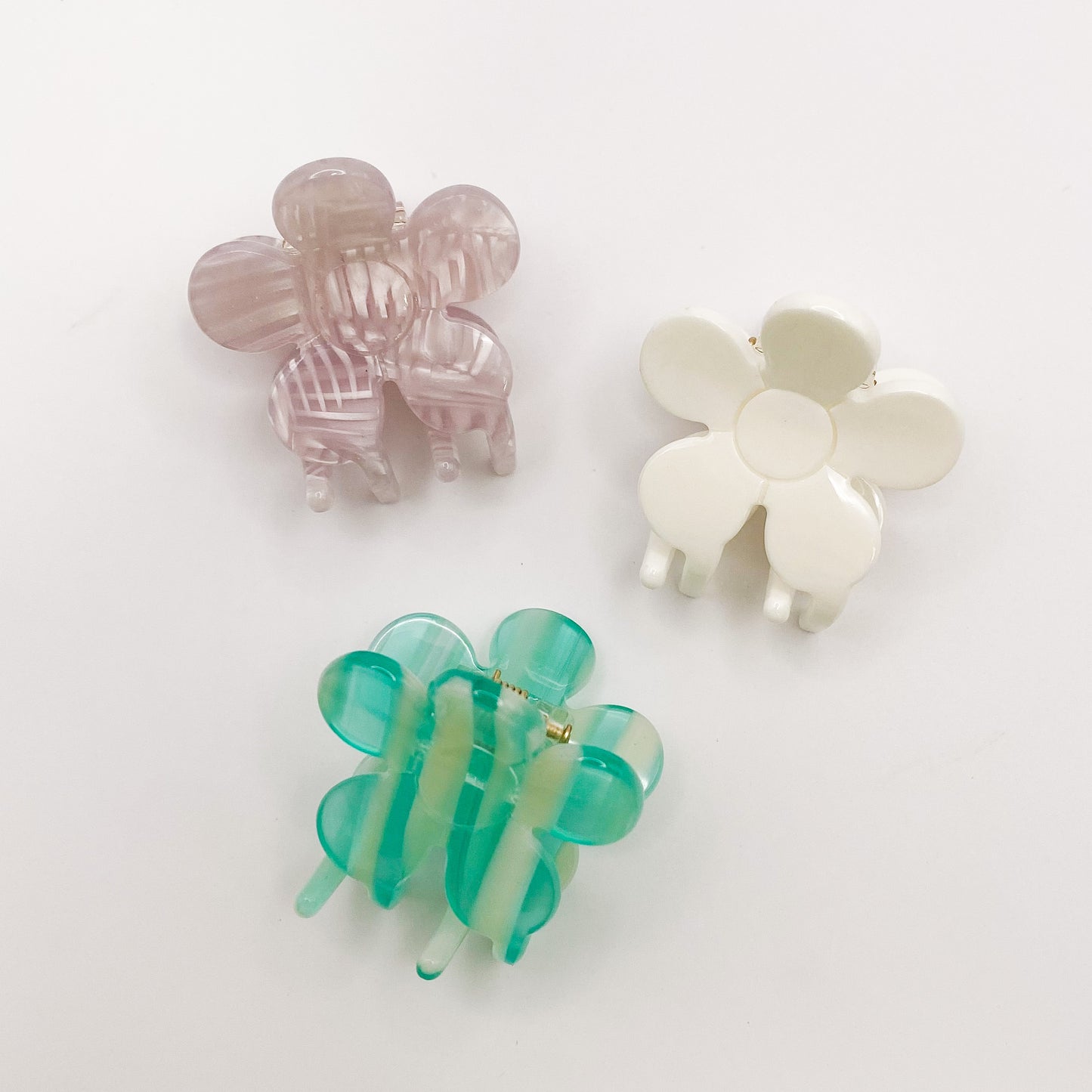 Mini Clip Trio - Daisy Flower: Pink Shell / Aqua / White