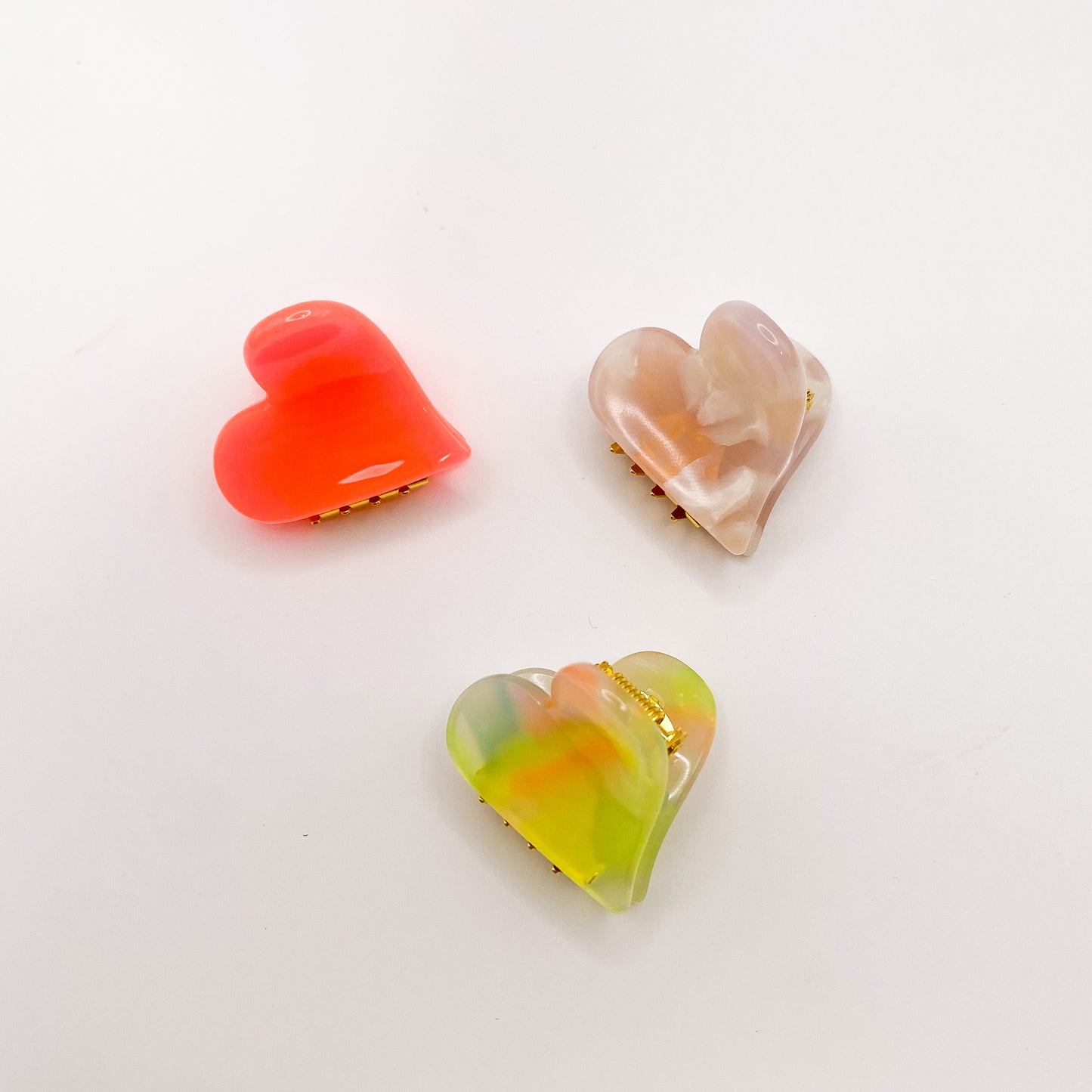 Mini Clip Trio - Heart: Neon Punch / Neon Watermelon / Peach Shell